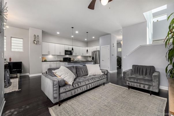 Interior, Kitchen, Living room, Pendant Lights, Recessed Lighting, Stainless Steel Appliances, Wood Texture Flooring