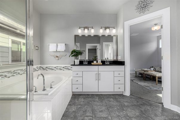 Bathroom, Dual Sink Vanities, Glass Shower, Interior