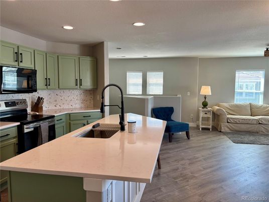 Interior, Kitchen, Living room, Recessed Lighting, Wood Texture Flooring
