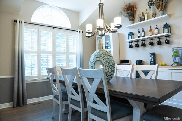 Chandelier, Dining room, Interior, Wood Texture Flooring