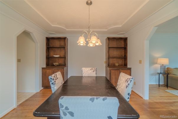 Chandelier, Dining room, Interior, Pendant Lights, Wood Texture Flooring