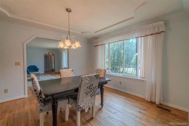 Chandelier, Dining room, Interior, Pendant Lights, Wood Texture Flooring