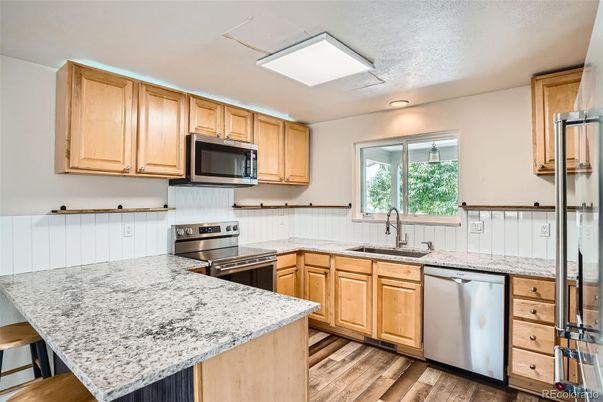 Interior, Kitchen, Stainless Steel Appliances, Wood Texture Flooring