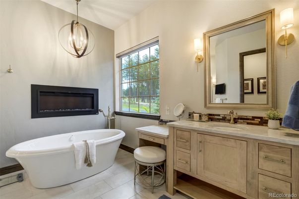 Bathroom, Dual Sink Vanities, Free Standing Baths, Interior, Pendant Lights