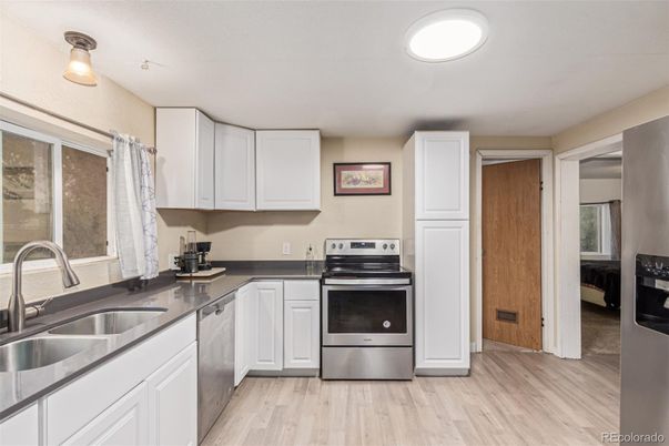 Interior, Kitchen, Stainless Steel Appliances, Wood Texture Flooring