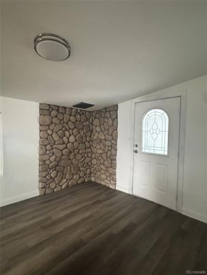 Empty room, Fireplace, Interior, Stone Walls, Wood Texture Flooring