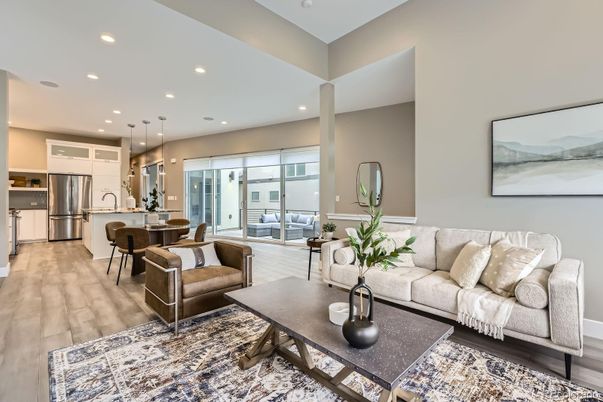 Interior, Kitchen, Living room, Pendant Lights, Recessed Lighting, Stainless Steel Appliances, Wood Texture Flooring