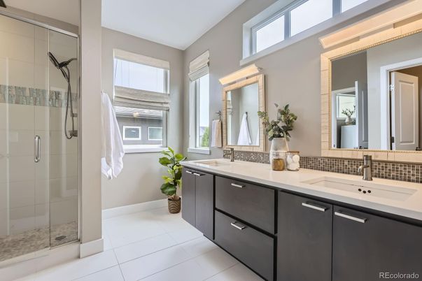 Bathroom, Dual Sink Vanities, Glass Shower, Interior