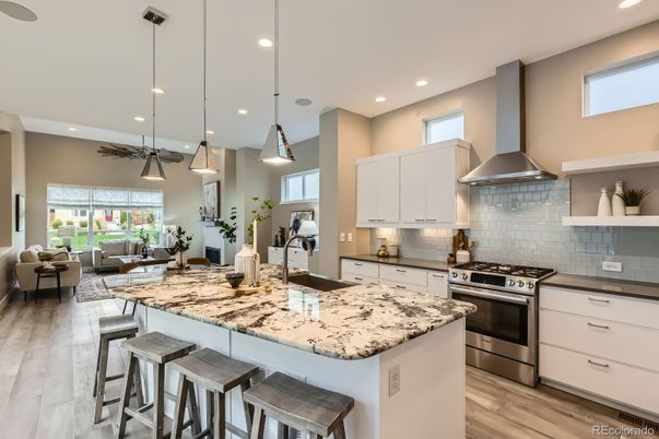Interior, Kitchen, Living room, Pendant Lights, Recessed Lighting, Stainless Steel Appliances, Wood Texture Flooring