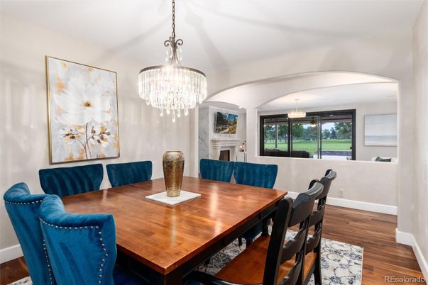 Chandelier, Dining room, Interior, Wood Texture Flooring