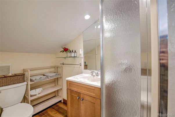 Bathroom, Interior, Recessed Lighting, Wood Texture Flooring