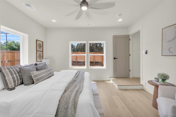 Bedroom, Interior, Recessed Lighting, Wood Texture Flooring