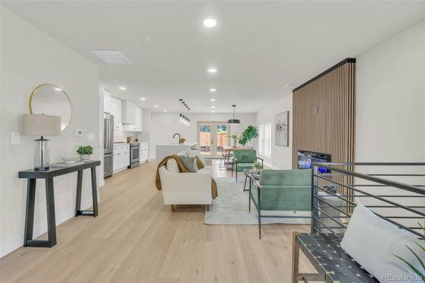 Dining room, Interior, Kitchen, Living room, Pendant Lights, Recessed Lighting, Wood Texture Flooring