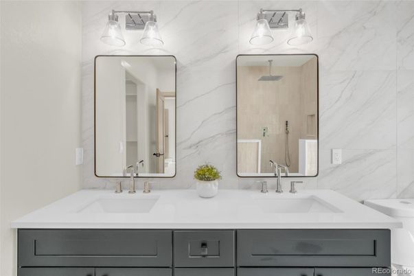 Bathroom, Dual Sink Vanities, Interior, Marble Walls