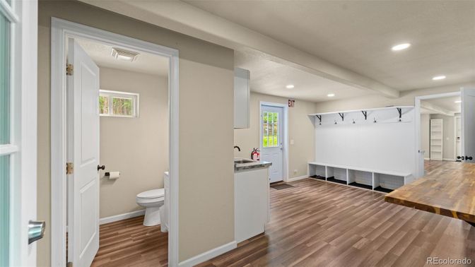 Bathroom, Interior, Recessed Lighting, Wood Texture Flooring