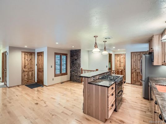 Interior, Kitchen, Pendant Lights, Recessed Lighting, Wood Texture Flooring