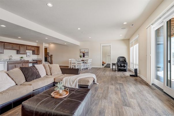 Dining room, Interior, Kitchen, Living room, Recessed Lighting, Wood Texture Flooring