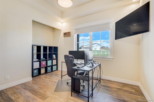 Home Office, Interior, Recessed Lighting, Wood Texture Flooring