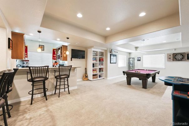 Billiard Table, Game Room, Interior, Pendant Lights, Recessed Lighting