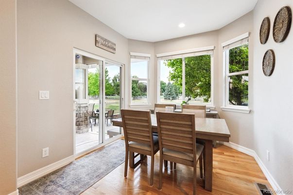 Dining room, Interior, Recessed Lighting, Wood Texture Flooring