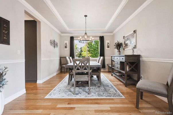 Chandelier, Dining room, Interior, Pendant Lights, Wood Texture Flooring