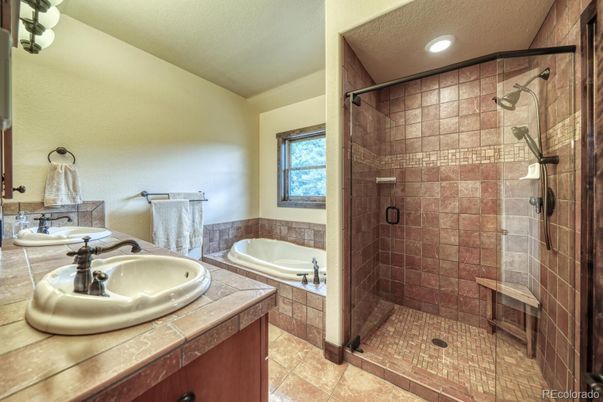 Bathroom, Glass Shower, Interior, Recessed Lighting, Tile Countertops
