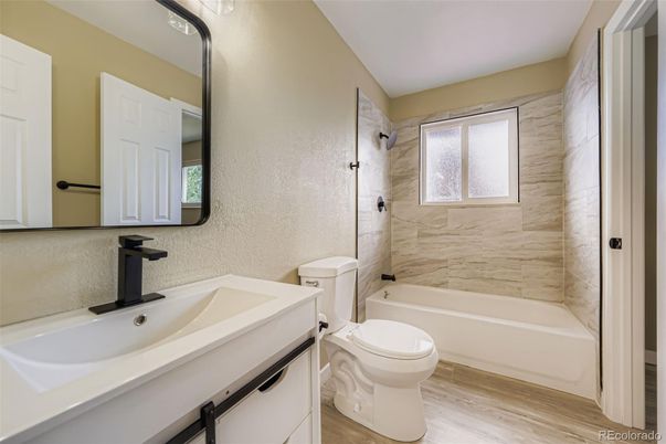 Bathroom, Interior, Marble Walls, Wood Texture Flooring