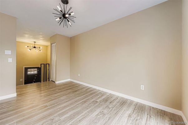 Empty room, Interior, Pendant Lights, Wood Texture Flooring