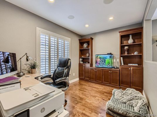 Home Office, Interior, Recessed Lighting, Wood Texture Flooring