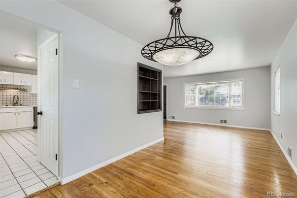 Empty room, Interior, Kitchen, Pendant Lights, Wood Texture Flooring