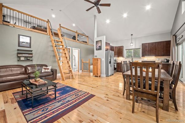 Dining room, Interior, Kitchen, Living room, Pendant Lights, Recessed Lighting, Wood Texture Flooring