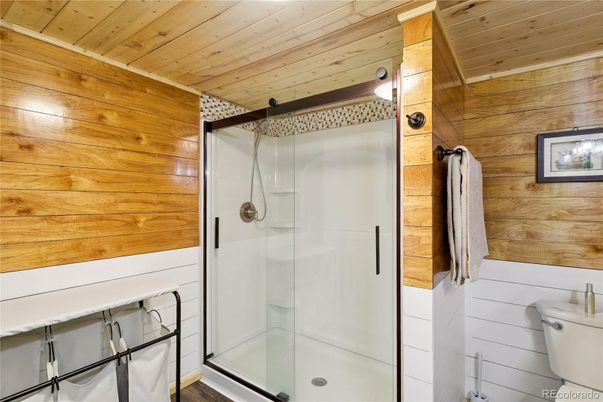 Bathroom, Glass Shower, Interior, Wooden Ceilings, Wooden Walls