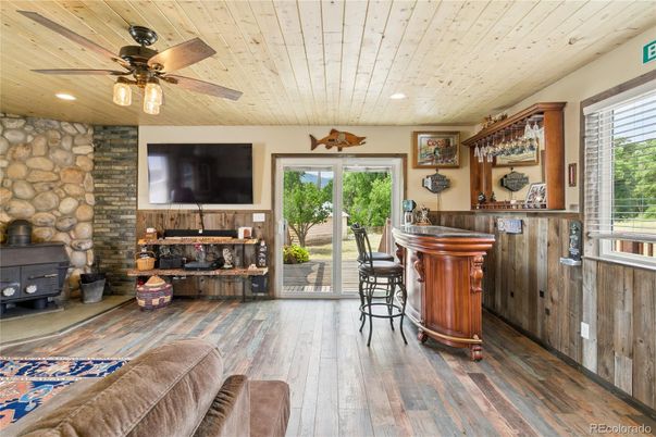 Interior, Recessed Lighting, Stone Walls, Wood Texture Flooring