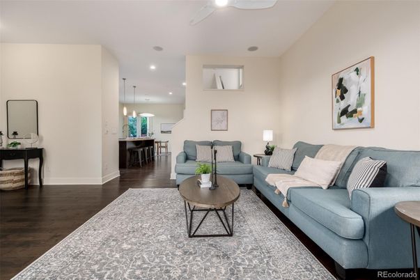 Interior, Living room, Pendant Lights, Recessed Lighting, Wood Texture Flooring