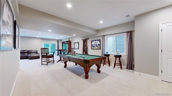Billiard Table, Game Room, Interior, Recessed Lighting