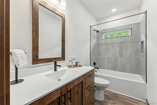Bathroom, Interior, Recessed Lighting, Wood Texture Flooring