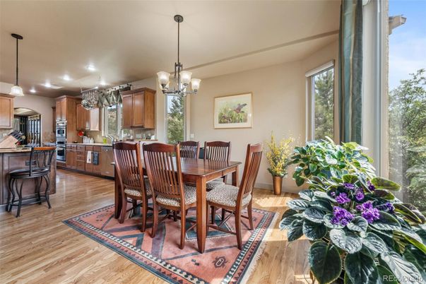 Chandelier, Dining room, Interior, Kitchen, Pendant Lights, Recessed Lighting, Wood Texture Flooring