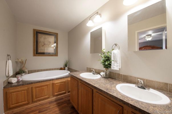Bathroom, Dual Sink Vanities, Interior, Wood Texture Flooring