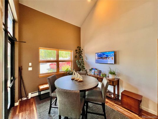 Dining room, Interior, Recessed Lighting, Wood Texture Flooring