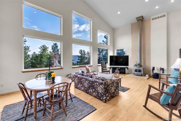 Dining room, Interior, Living room, Recessed Lighting, Wood Texture Flooring