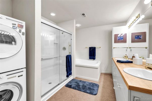 Bathroom, Dual Sink Vanities, Glass Shower, Interior, Recessed Lighting