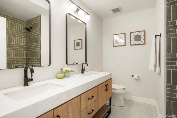 Bathroom, Dual Sink Vanities, Interior, Wood Texture Flooring