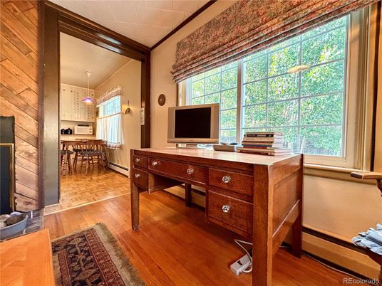Dining room, Interior, Pendant Lights, Wood Texture Flooring