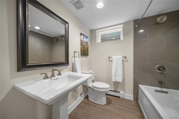 Bathroom, Interior, Recessed Lighting, Wood Texture Flooring