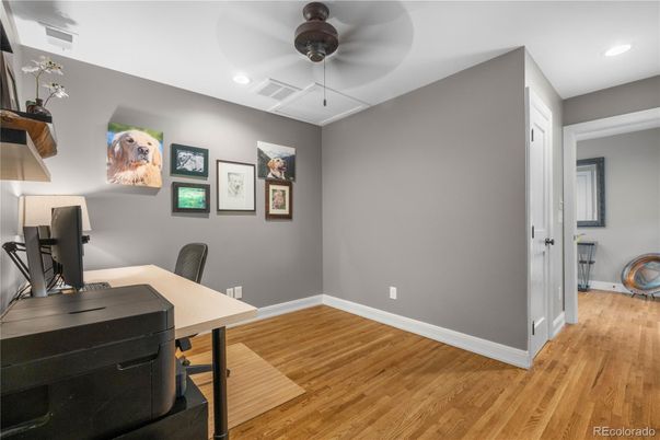 Home Office, Interior, Recessed Lighting, Wood Texture Flooring