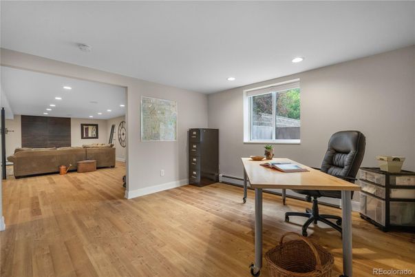 Home Office, Interior, Recessed Lighting, Wood Texture Flooring