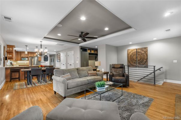 Dining room, Interior, Kitchen, Living room, Pendant Lights, Recessed Lighting, Wood Texture Flooring