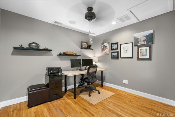 Home Office, Interior, Recessed Lighting, Wood Texture Flooring