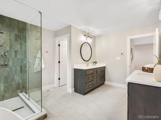 Bathroom, Dual Sink Vanities, Glass Shower, Interior