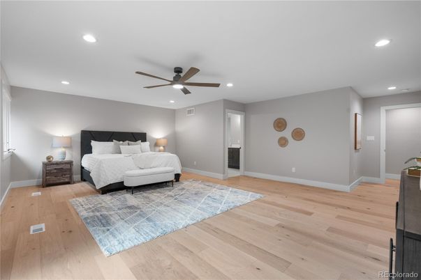 Bedroom, Interior, Recessed Lighting, Wood Texture Flooring